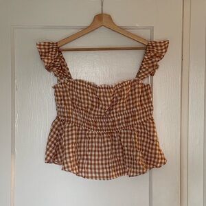 Carly Jean Los Angeles Brown and White Gingham Ruffle Strap Camisole